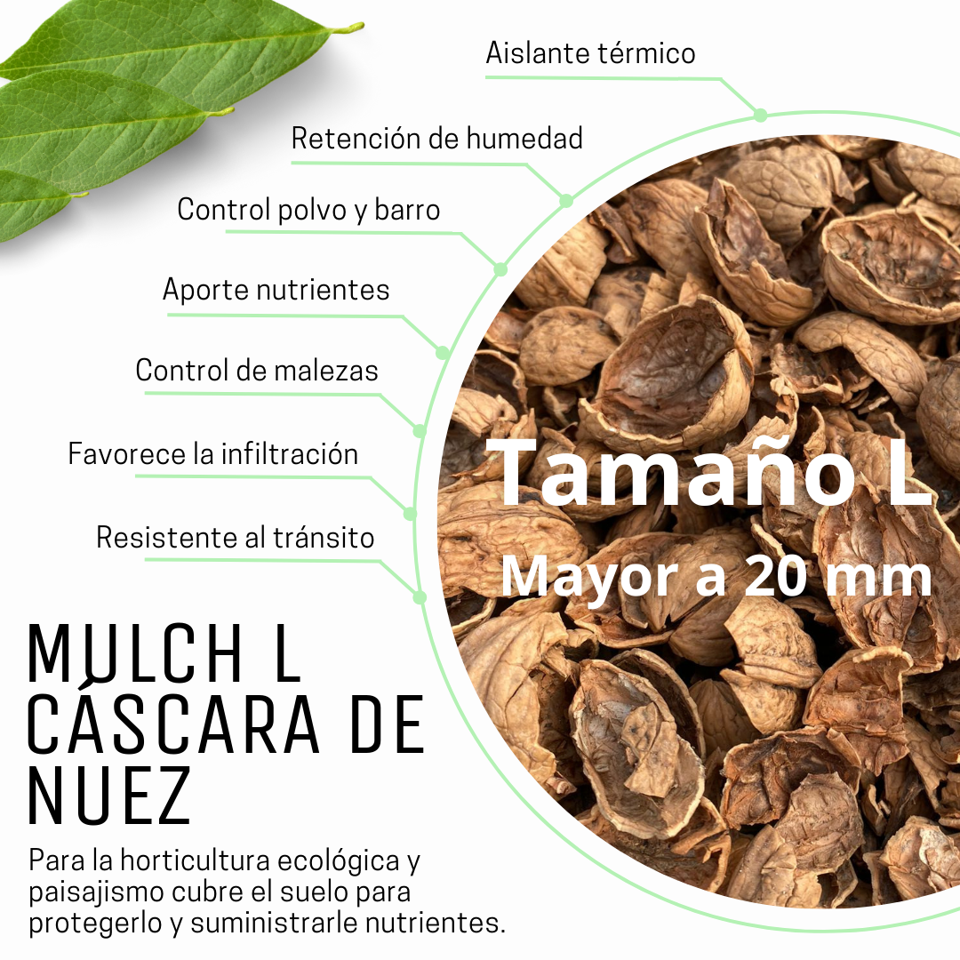 Mulch Cáscara de Nuez (tamaño L) Saco 40 Litros