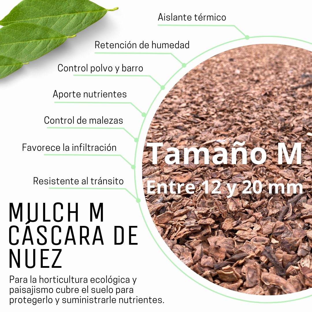 Mulch Cáscara de Nuez (tamaño M) Saco 40 Litros
