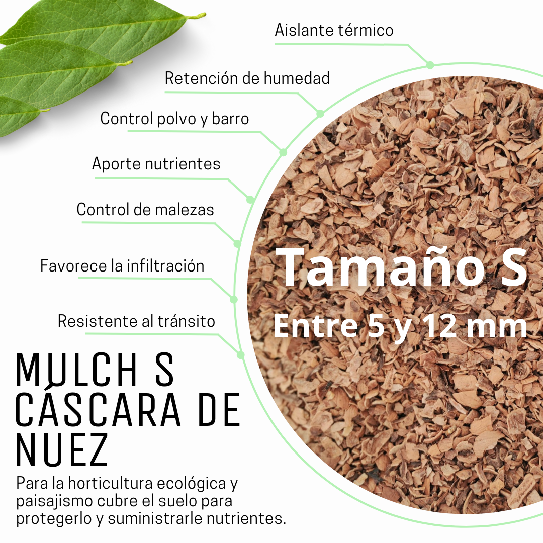 Mulch Cáscara de Nuez (tamaño S) Saco 40 Litros