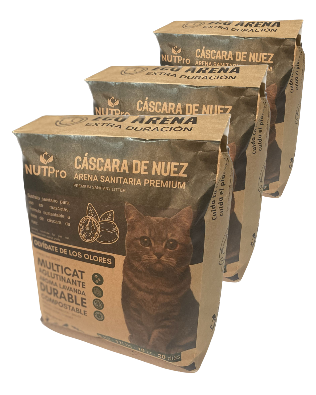 Ecoarena sanitaria Pack 30 litros cáscara de nuez Nutpro