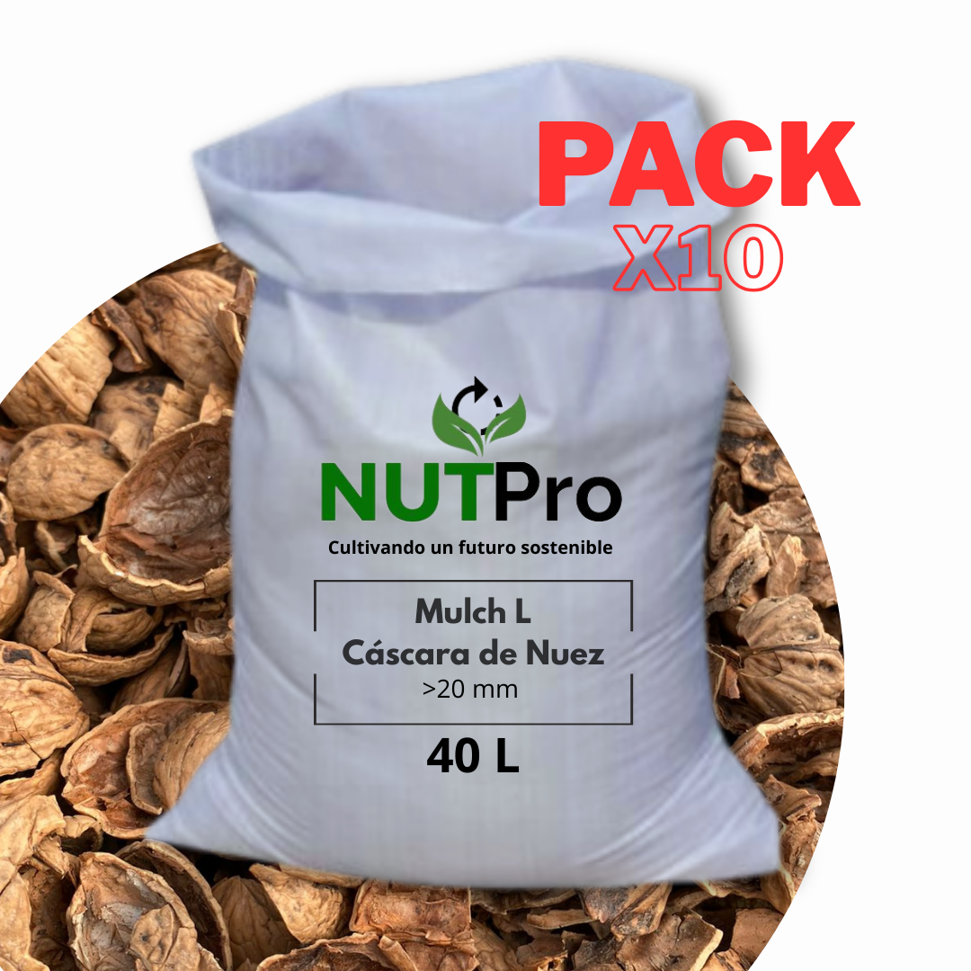 Mulch Cáscara de Nuez (tamaño L) (>20mm) 10 sacos 40 Litros