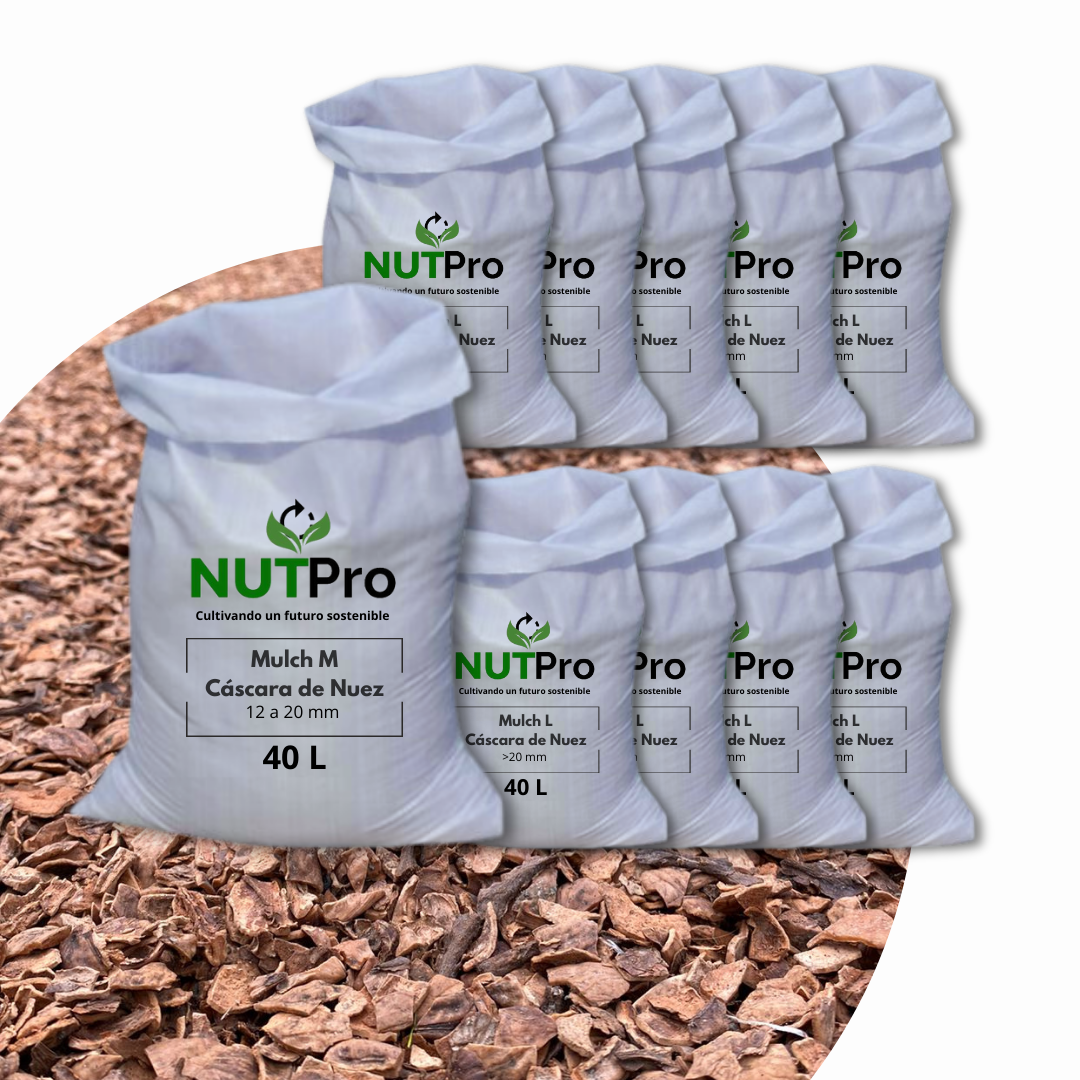 Mulch Cáscara de Nuez (tamaño M) (12-20mm) 10 sacos 40 Litros