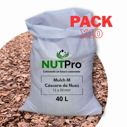 Mulch Cáscara de Nuez (tamaño M) (12-20mm) 10 sacos 40 Litros