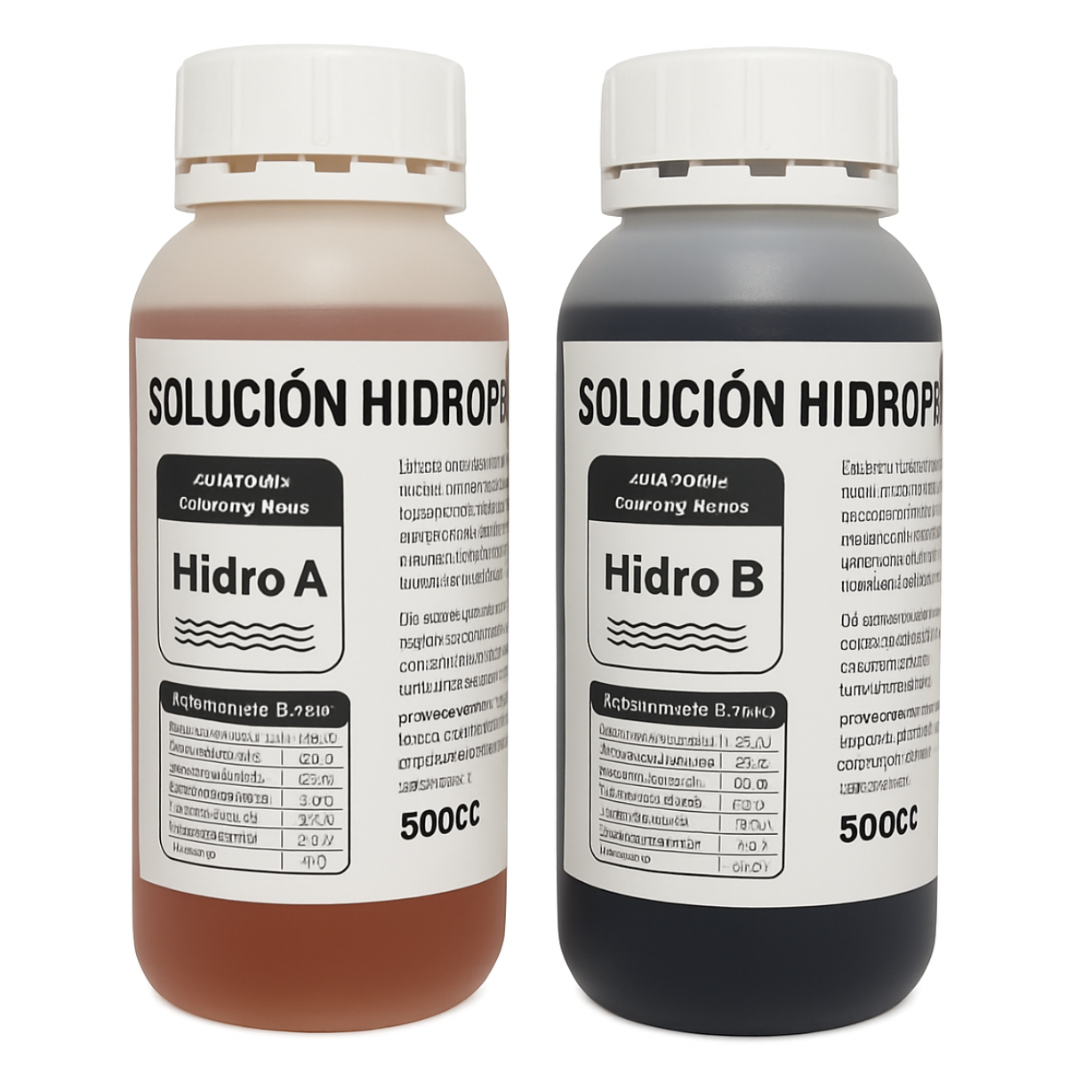 Solución nutritiva hidroponía A+B 2×500 ml — Macro y microelementos balanceados
