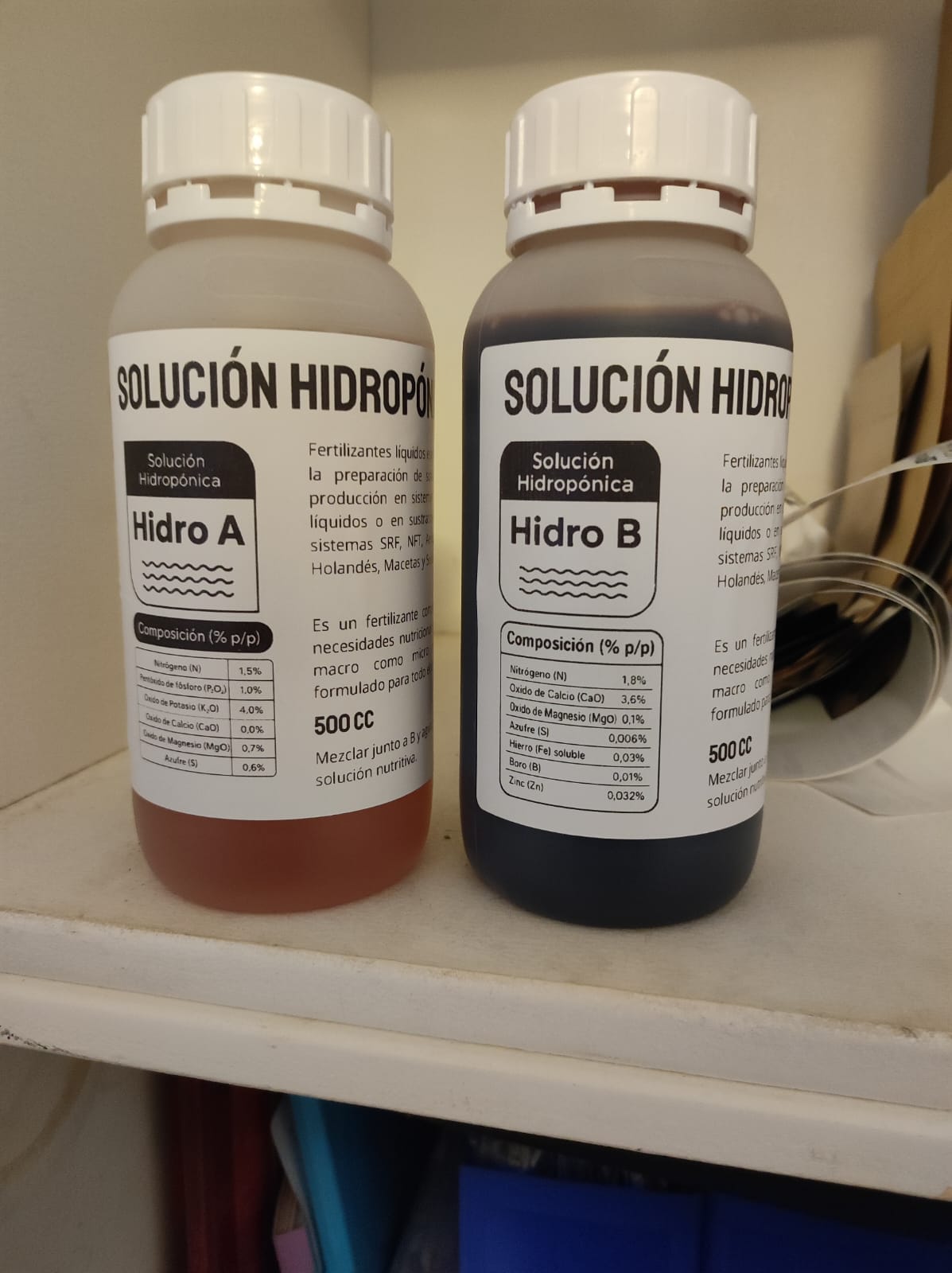 Solución nutritiva hidroponía A+B 2×500 ml — Macro y microelementos balanceados