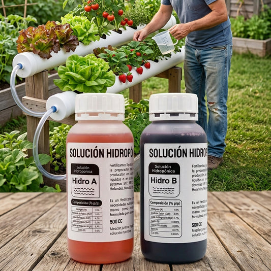 HIDROPONÍA Solución nutritiva A+B 2×500 ml — Macro y microelementos